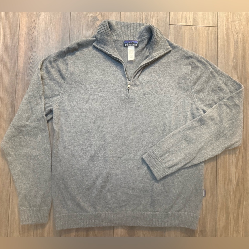 Patagonia Mens Large Lambswool Quarter Zip Sweater Gray Knit Pullover Y2K